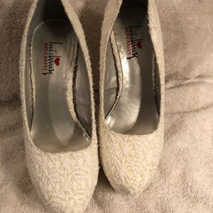 Cream Textured High Heel Pumps